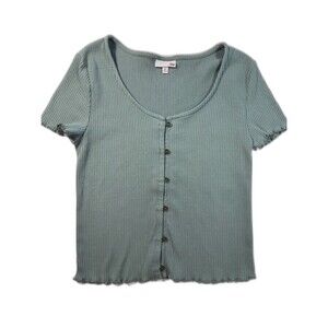 So Ribbed Baby Tee- Button-Front Scoop Neck in Sage Green